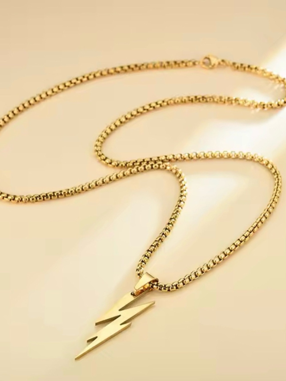 Stainless steel Gold Lightning Bolt Pendant Necklace - Women Jewelry